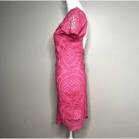 Superdown Pink Vita Open Back Mini Dress Size Small Lace Crochet Cocktail Event - Picture 5 of 12
